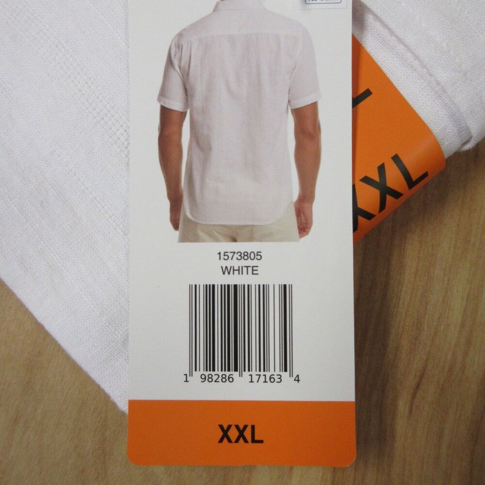 WEATHERPROOF VINTAGE White Linen Blend Woven Shirt Mens XXL Short Sleeve 2XL NWT - Picture 4 of 7